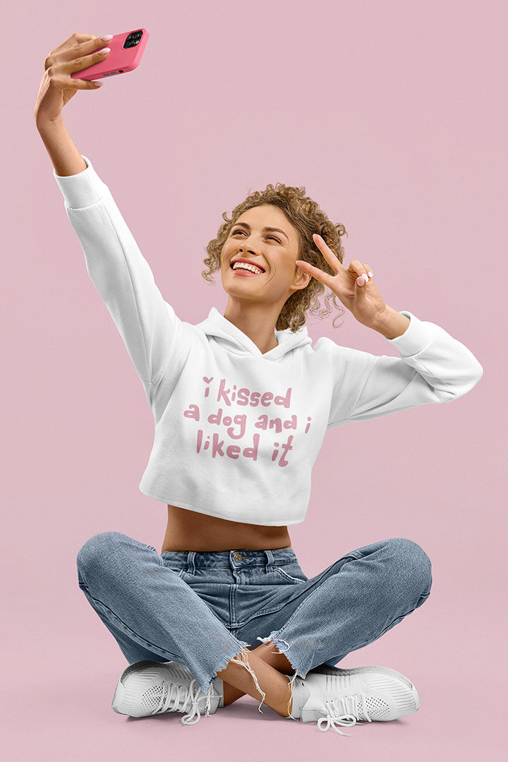 I Kissed a Dog and I Liked It Women’s Cropped Hooded Sweatshirt