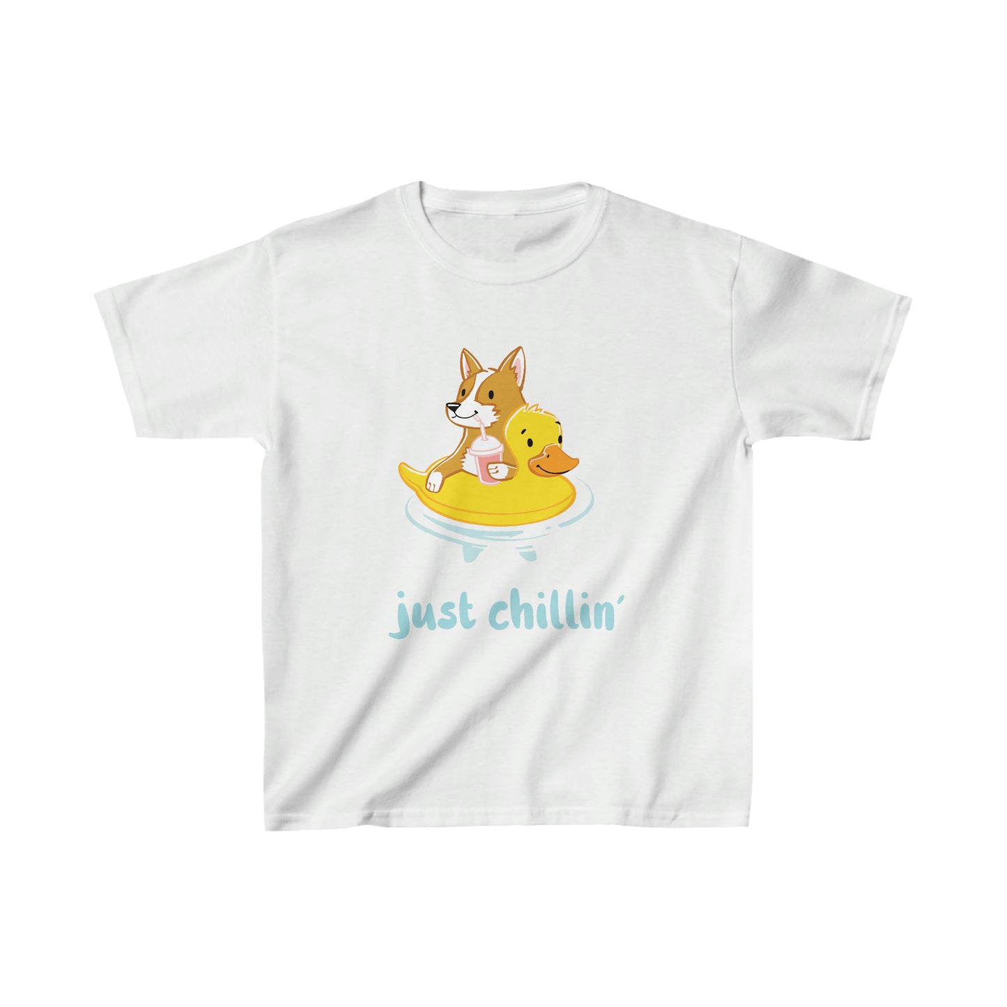 Corgi on Floaties Kids' Heavy Cotton Graphic Tee