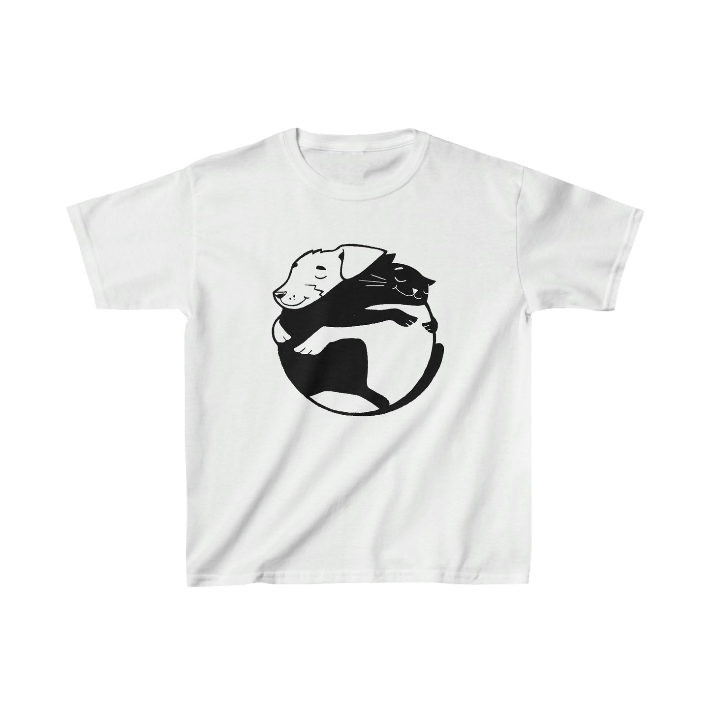 Snuggle Up in Style – The Dog & Cat Hugging Kids' Graphic Tee!