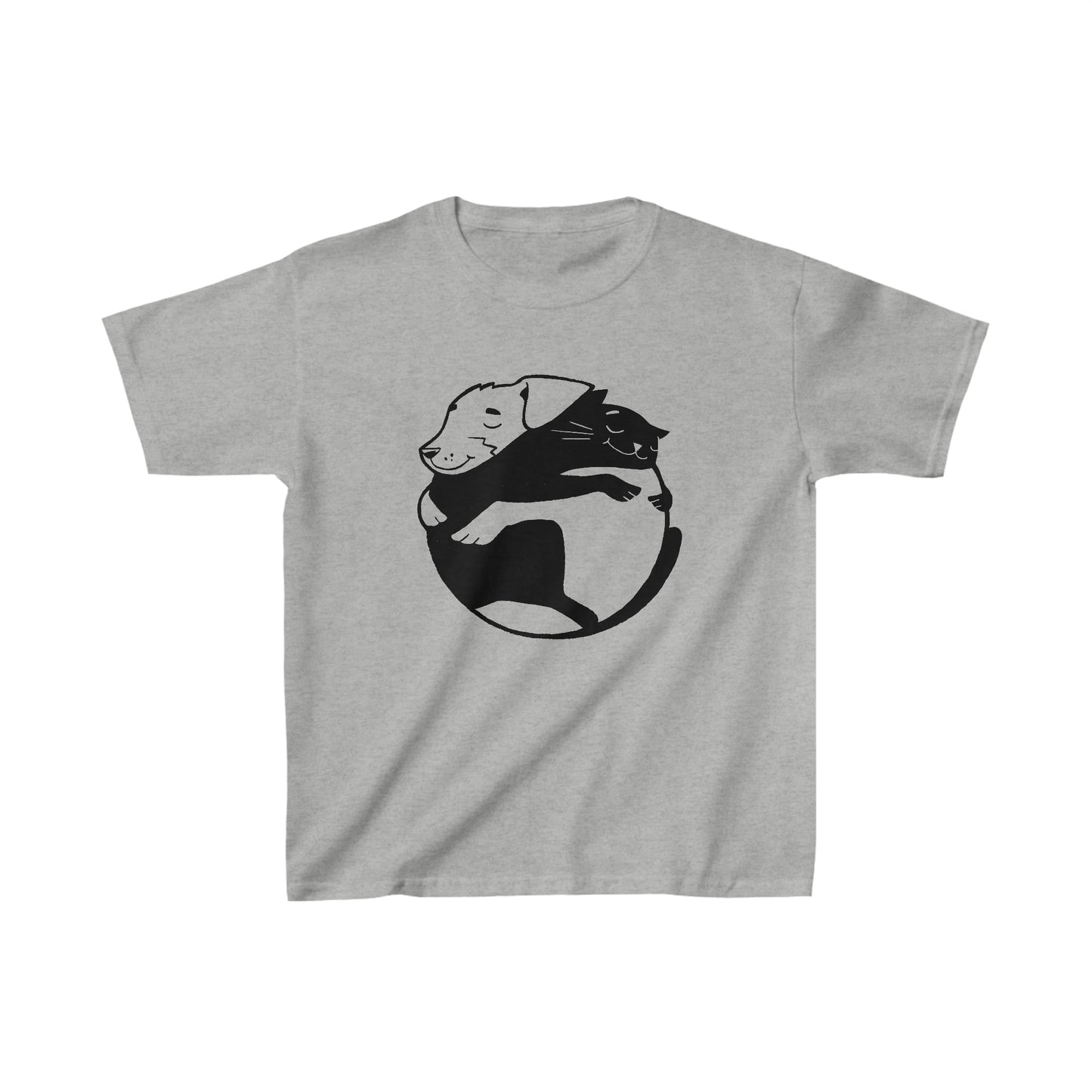 Snuggle Up in Style – The Dog & Cat Hugging Kids' Graphic Tee!