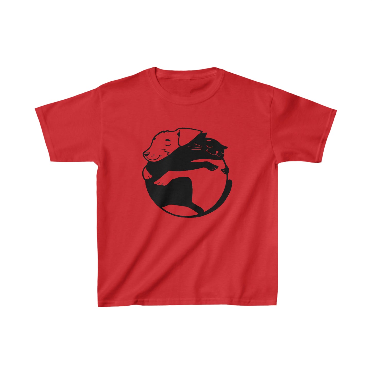Snuggle Up in Style – The Dog & Cat Hugging Kids' Graphic Tee!