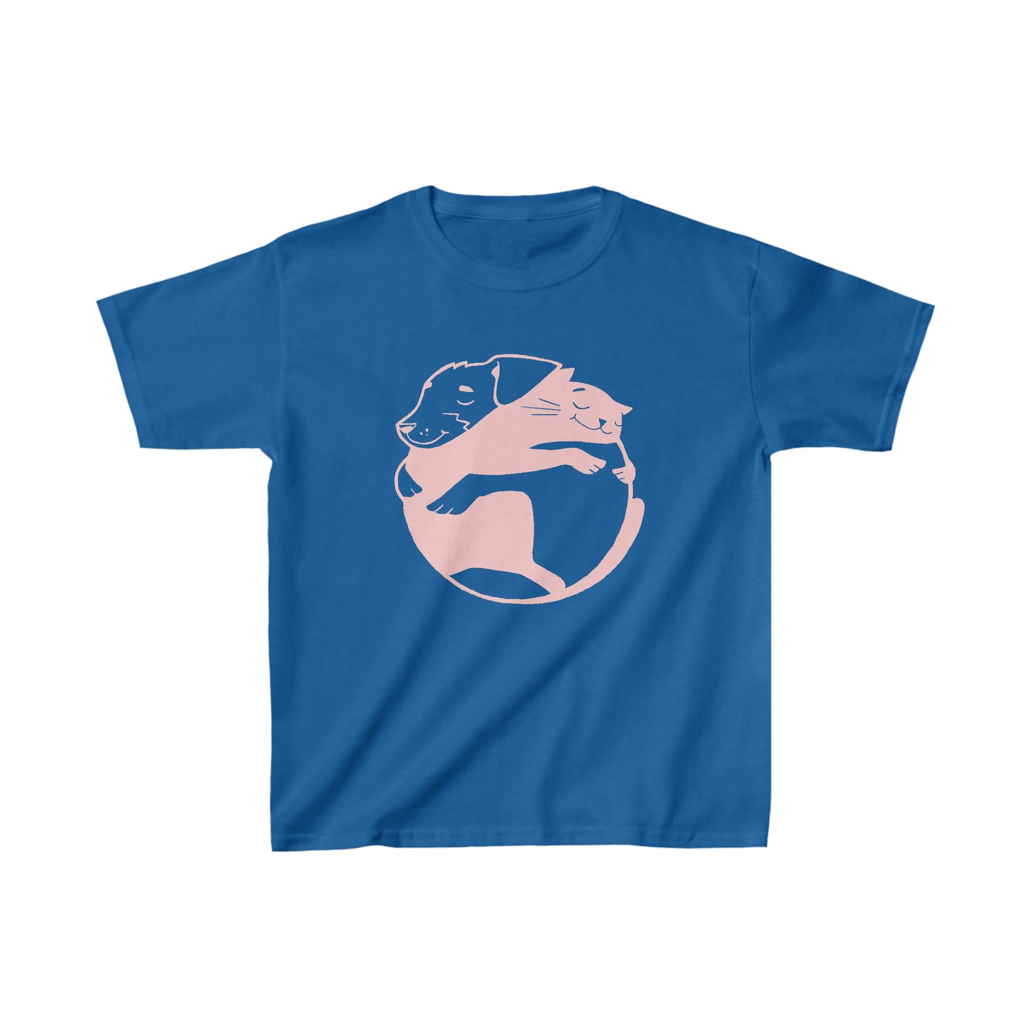 Cuddly Companions: Pink Dog & Cat Hugging Kids' Tee