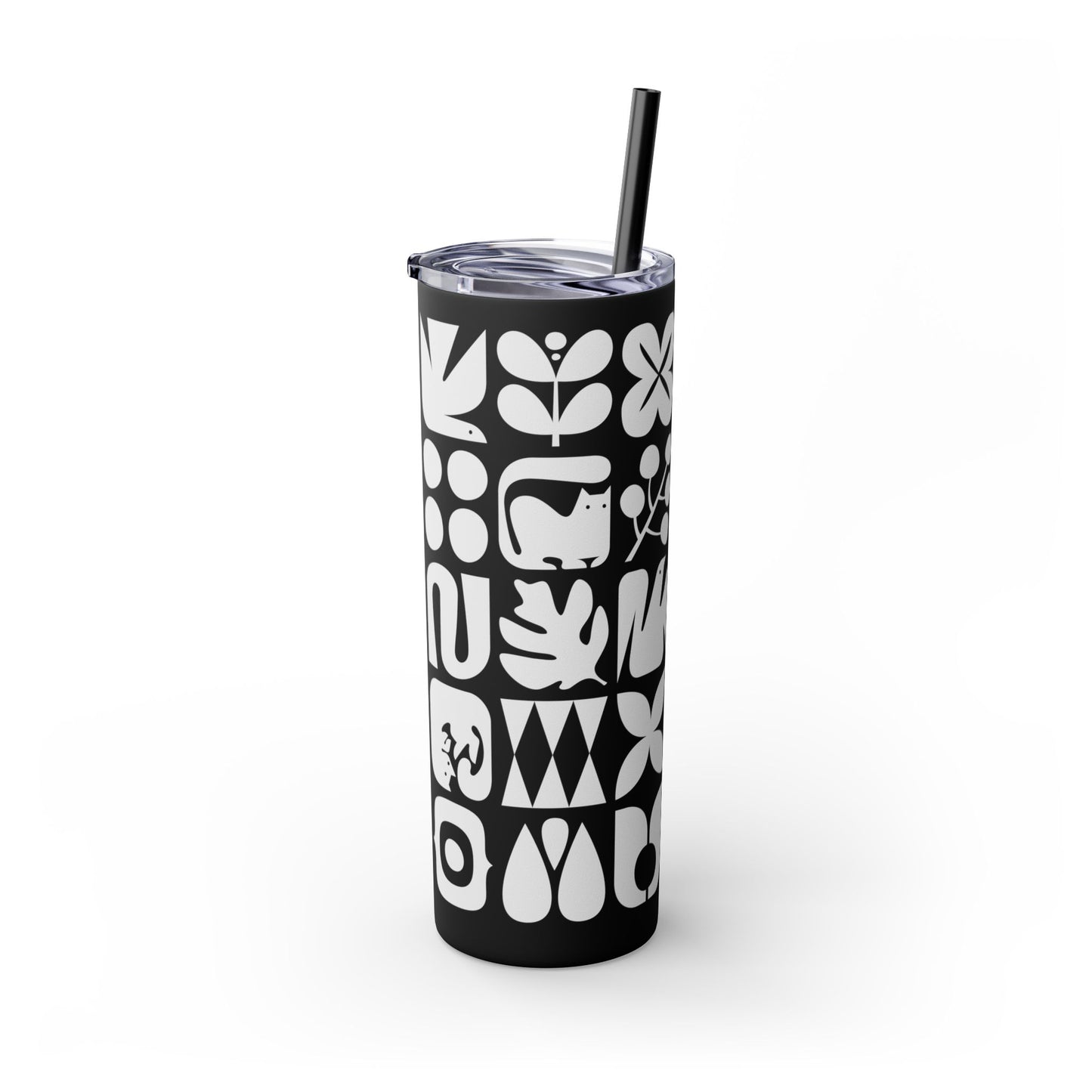 Graphic Cats and Birds Skinny Tumbler with Straw, 20oz