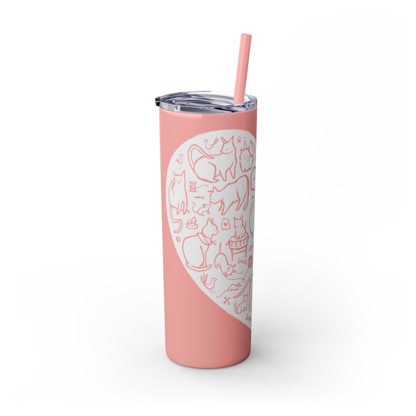 Cat Heart Skinny Tumbler with Straw, 20oz