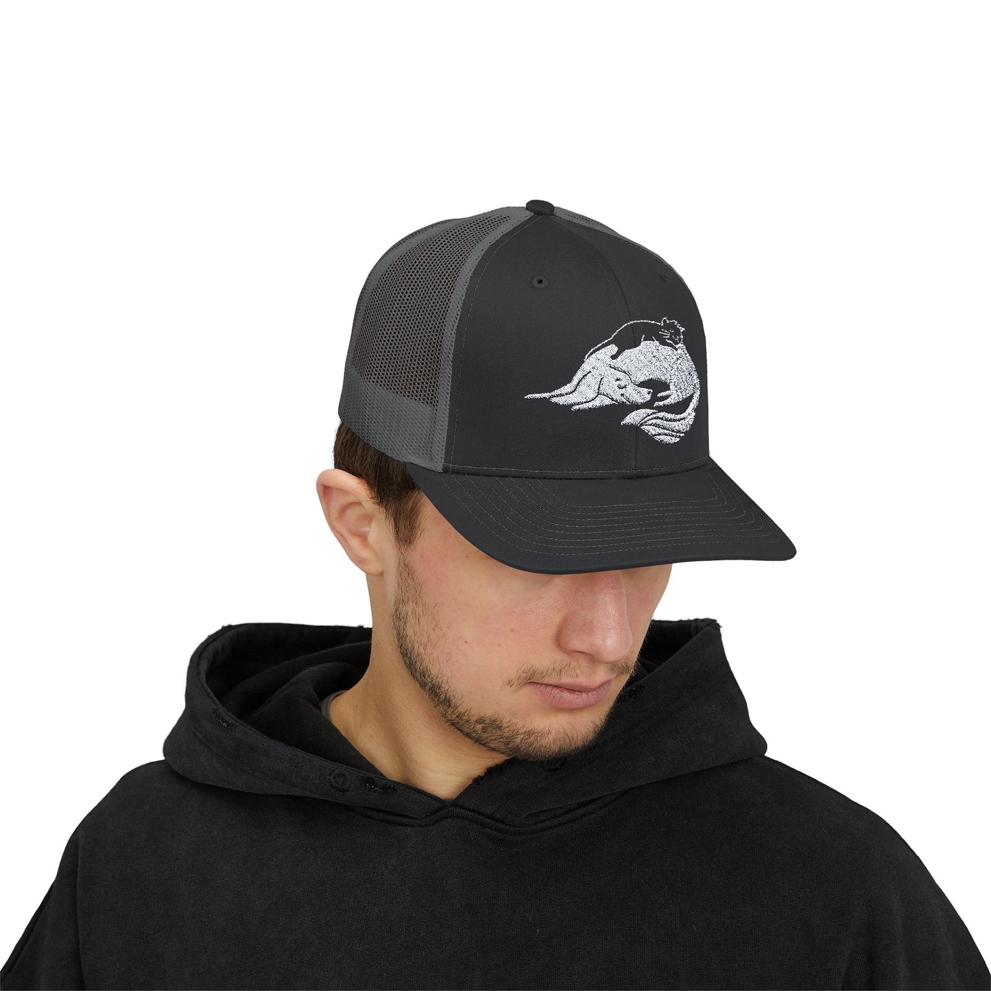 Dog and Cat Cuddling Snapback Trucker Cap