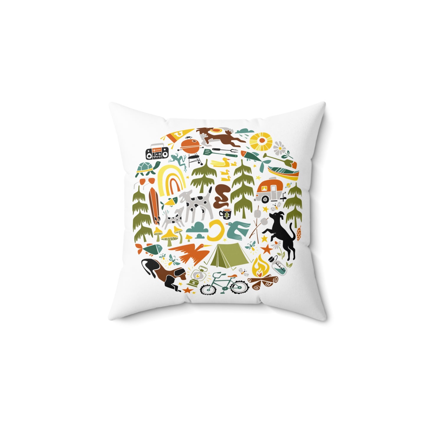 Camp Dogs on White Spun Polyester Square Pillow