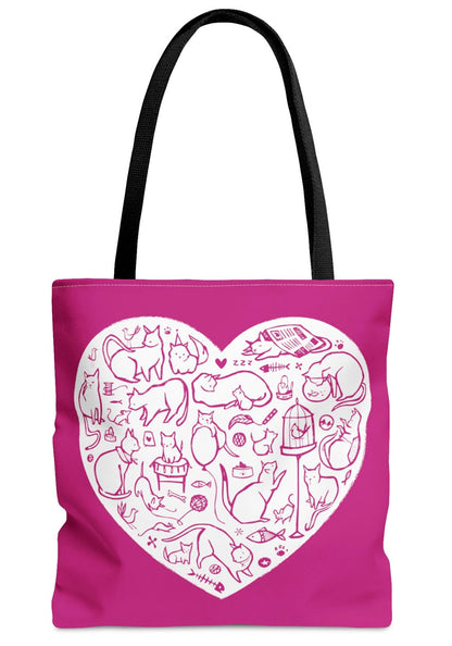 Pink Cat Heart Tote Bag