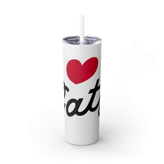 Love Cats Script Skinny Tumbler with Straw, 20oz