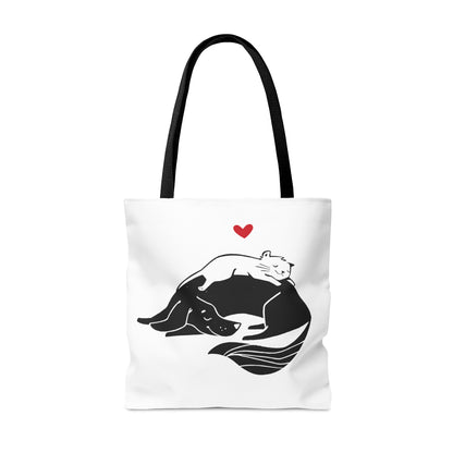 Dog & Cat Cuddling Tote Bag