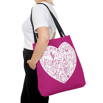 Pink Dog Heart Tote Bag