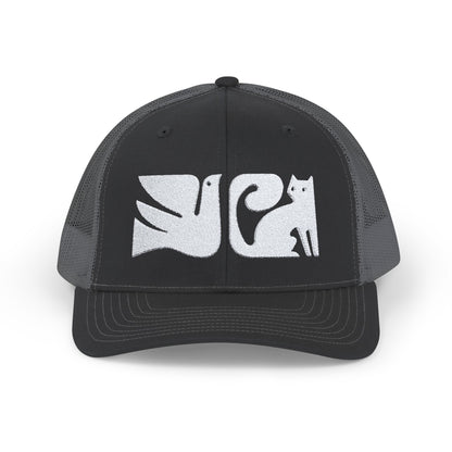 Cat and Bird Graphic Snapback Trucker Cap