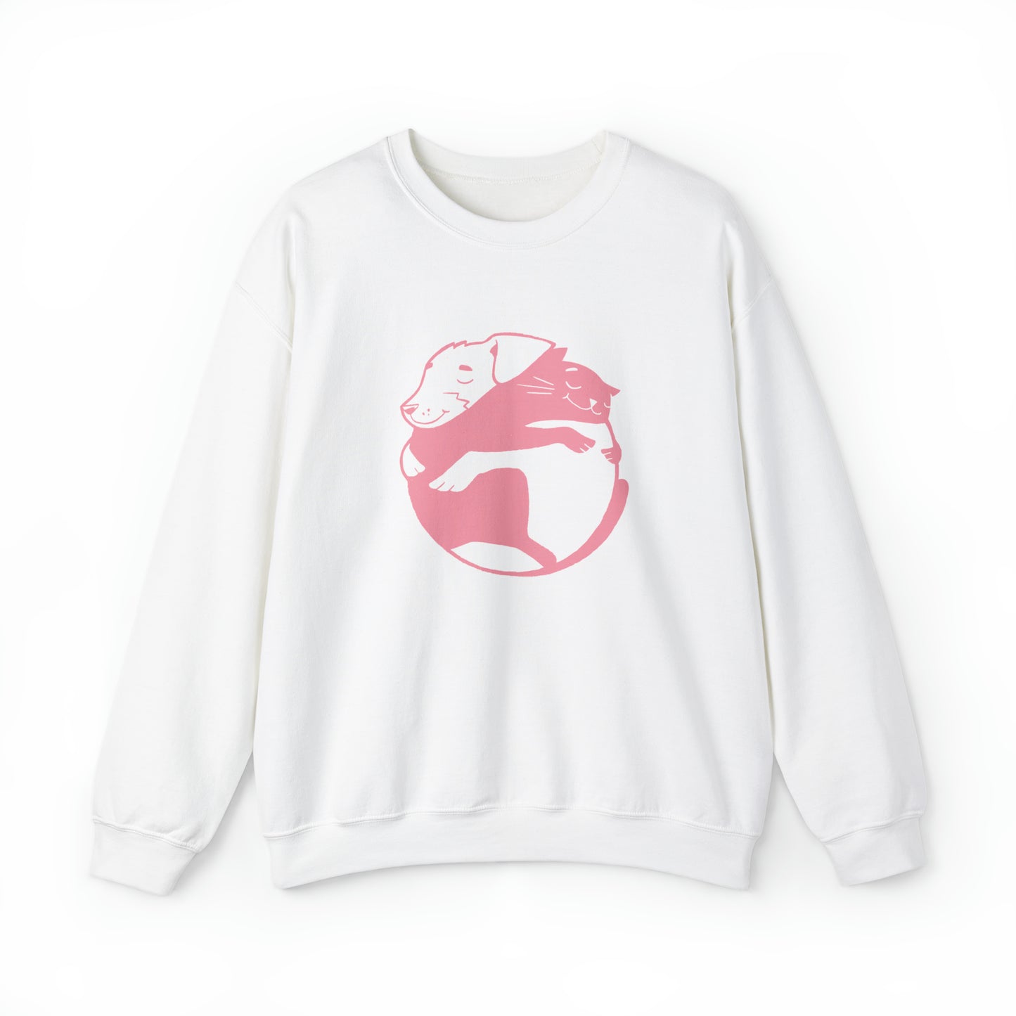 Pink Dog & Cat Hugging Women's Heavy Blend Crewneck Sweatshirt