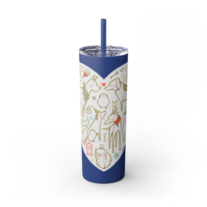 Dog Heart Skinny Tumbler with Straw, 20oz