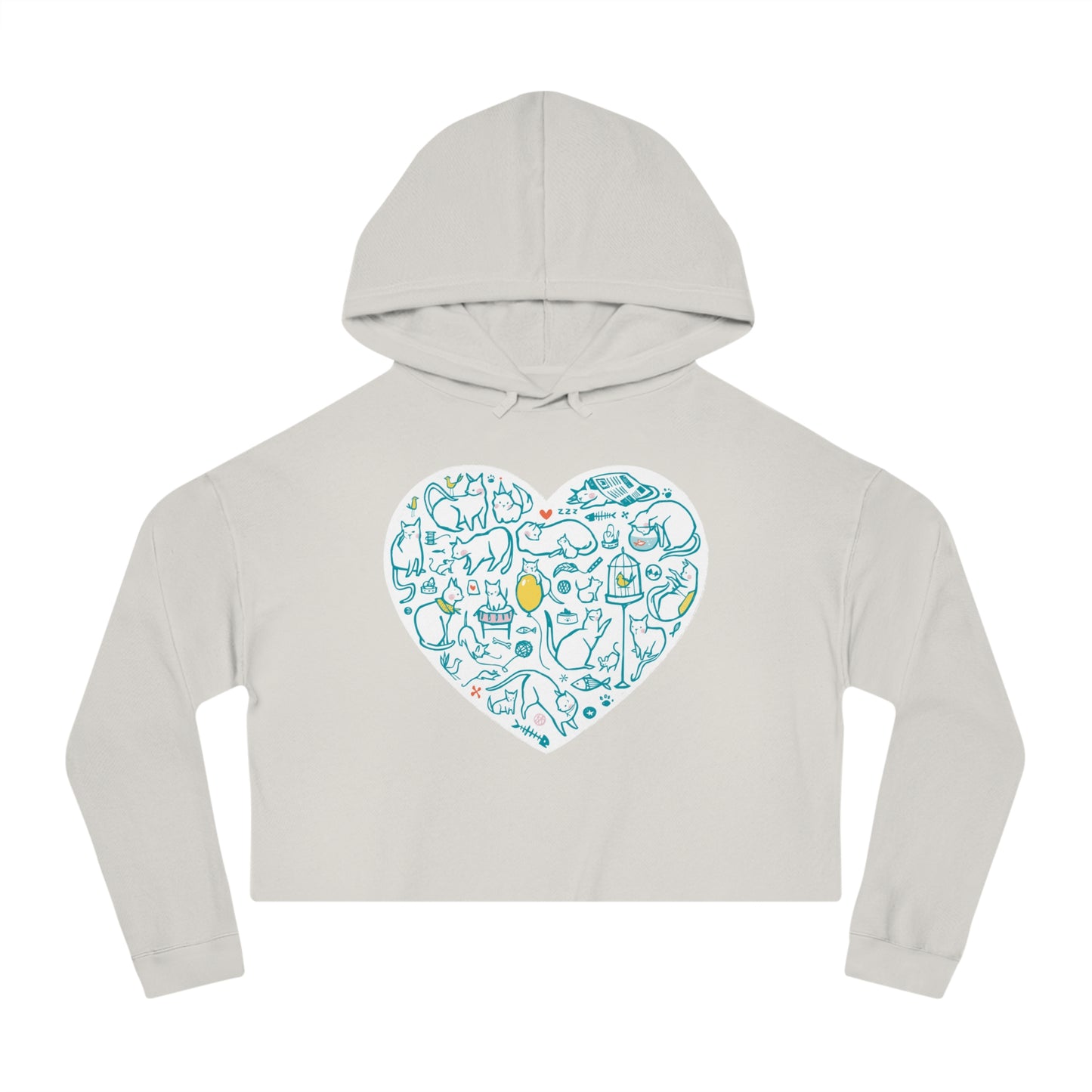 Colorful Cat Heart Women’s Cropped Hooded Sweatshirt