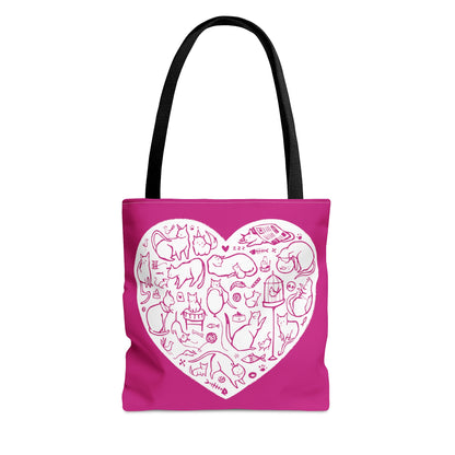 Pink Cat Heart Tote Bag