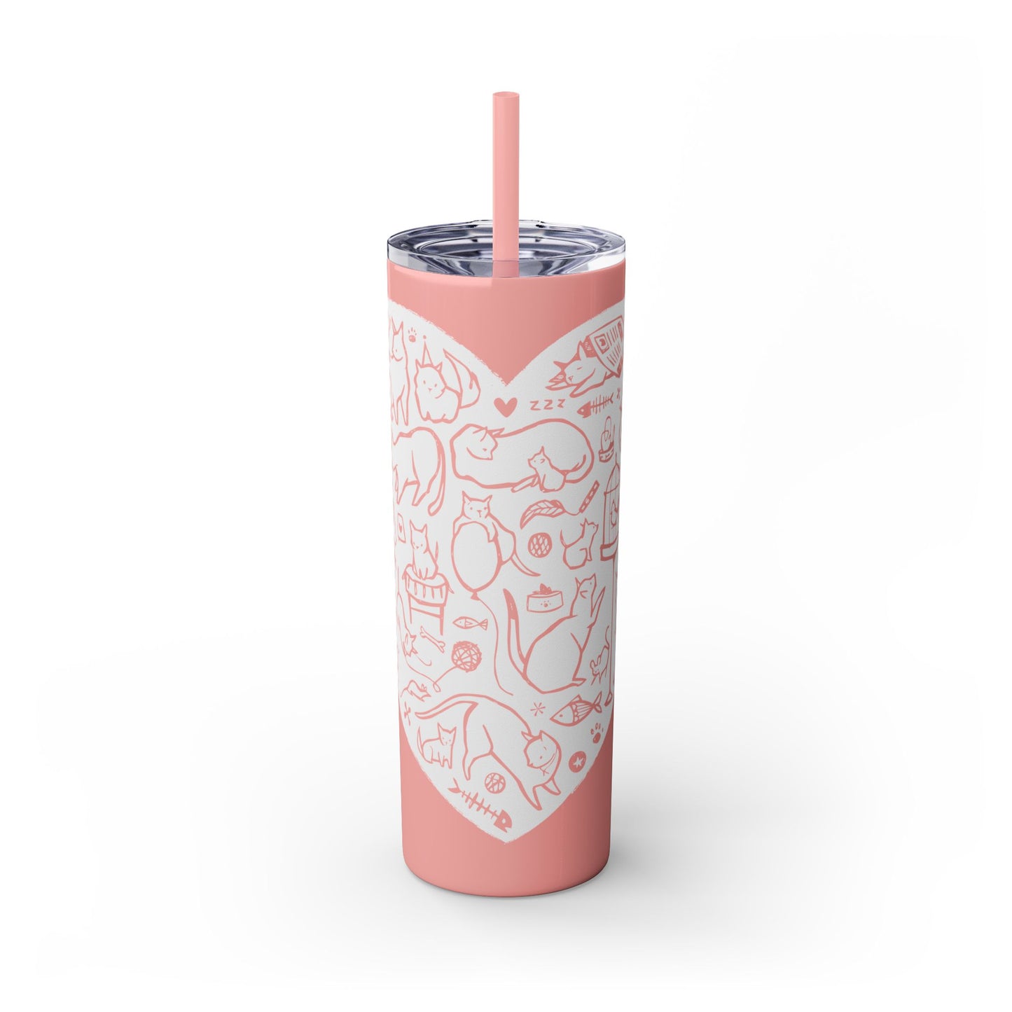 Cat Heart Skinny Tumbler with Straw, 20oz