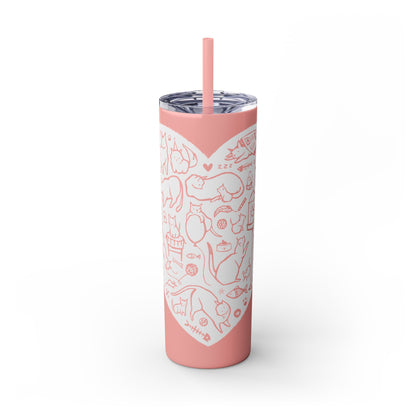 Cat Heart Skinny Tumbler with Straw, 20oz