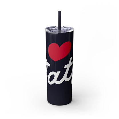 Love Cats Script Skinny Tumbler with Straw, 20oz