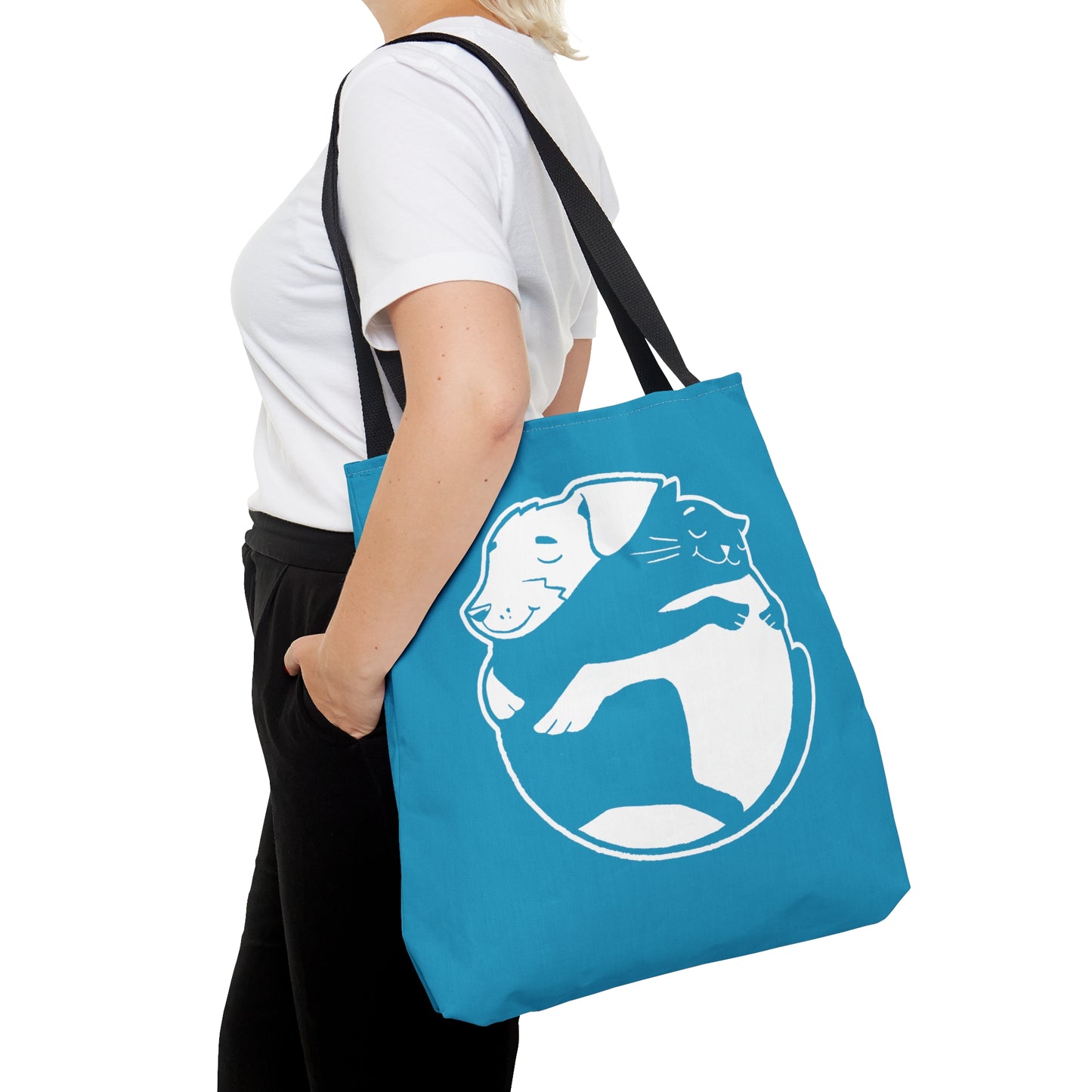 Blue Dog & Cat Hugging Tote Bag