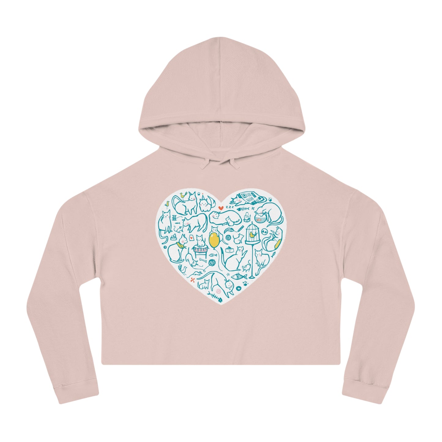 Colorful Cat Heart Women’s Cropped Hooded Sweatshirt