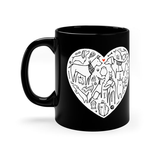 Dog Heart 11oz Black Mug