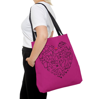 Pink Cat Heart Tote Bag