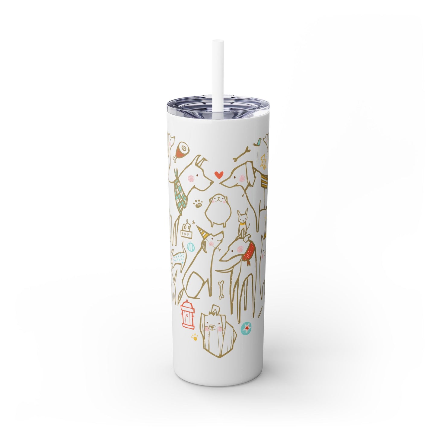 Dog Heart Skinny Tumbler with Straw, 20oz