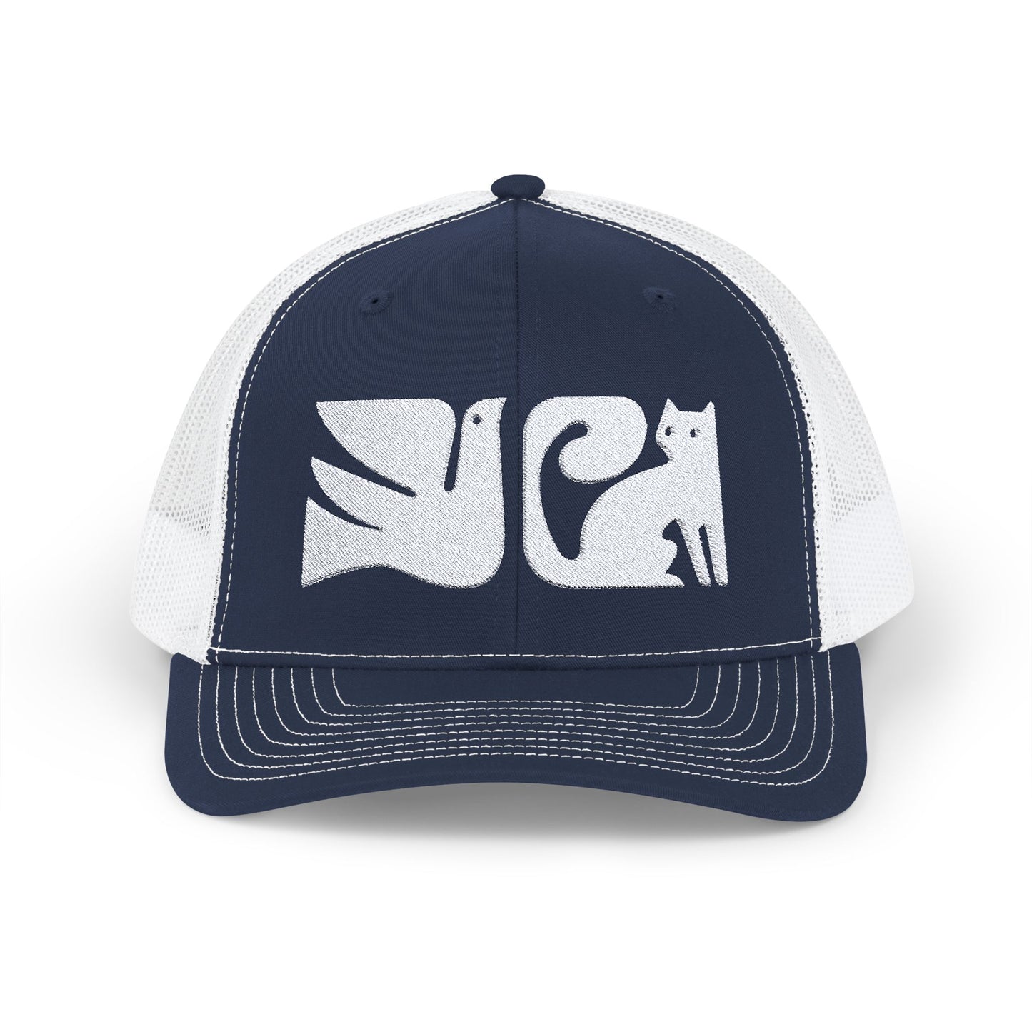 Cat and Bird Graphic Snapback Trucker Cap