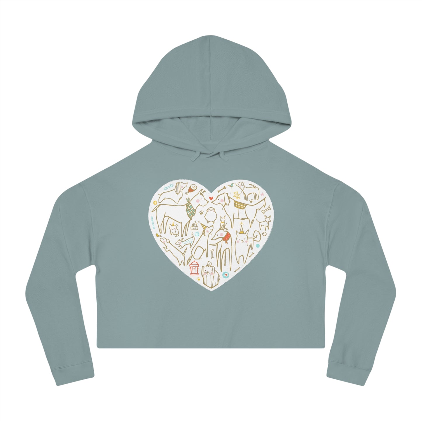 Colorful Dog Heart Women’s Cropped Hooded Sweatshirt