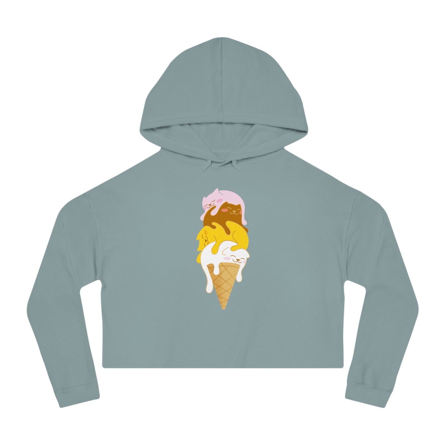 Colorful Kitty Cone Women’s Cropped Hooded Sweatshirt