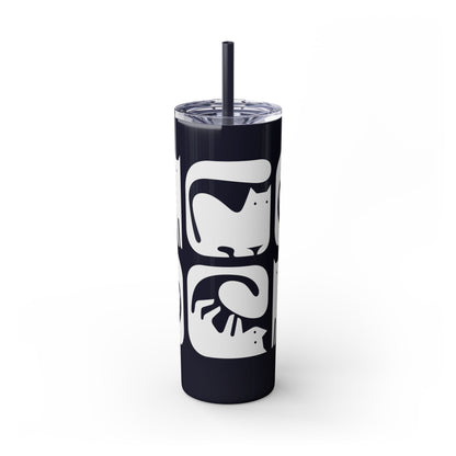 Graphic Cats Skinny Tumbler with Straw, 20oz