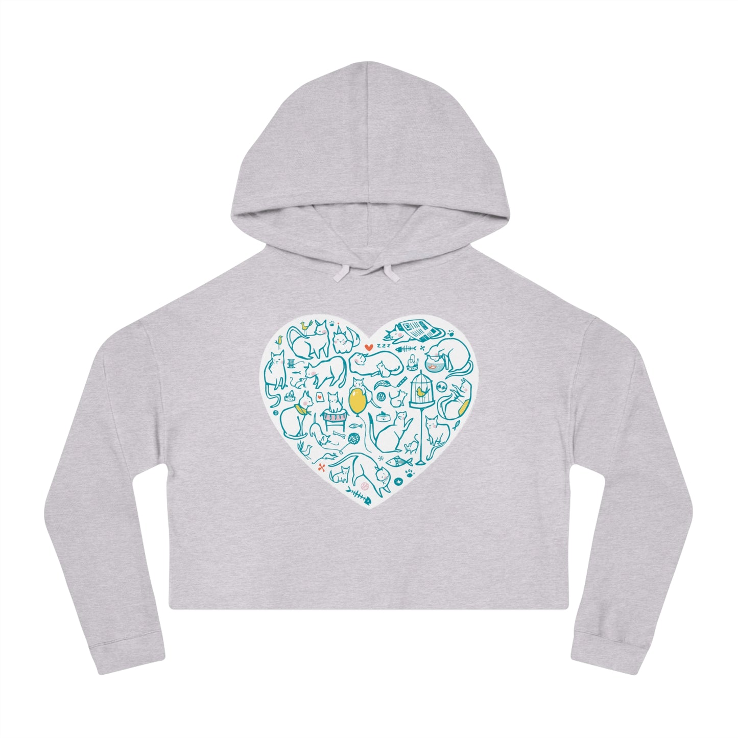 Colorful Cat Heart Women’s Cropped Hooded Sweatshirt