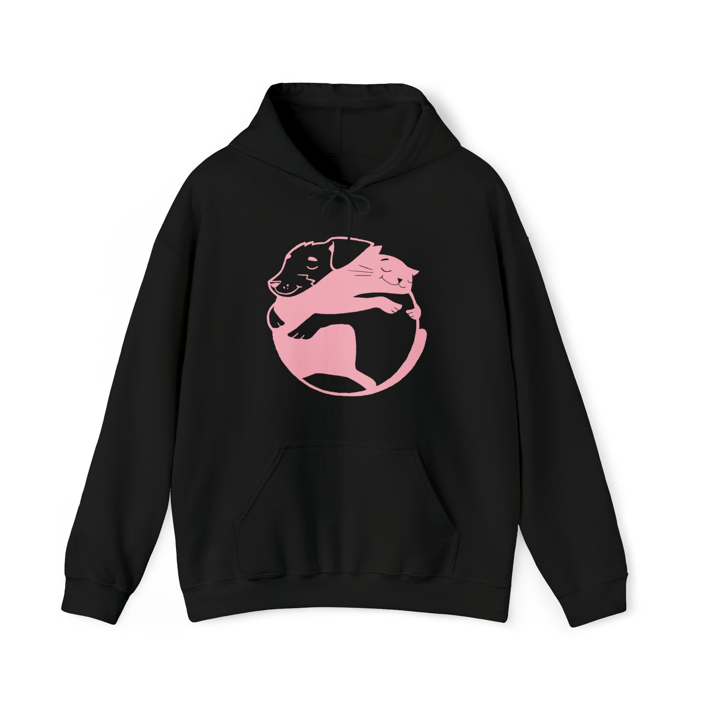 Pink Dog & Cat Hugging Women's Hooded Sweatshirt