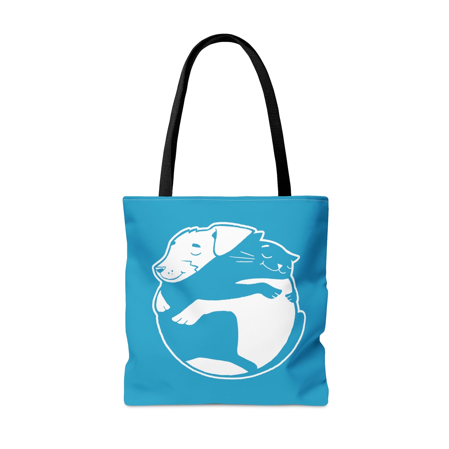 Blue Dog & Cat Hugging Tote Bag