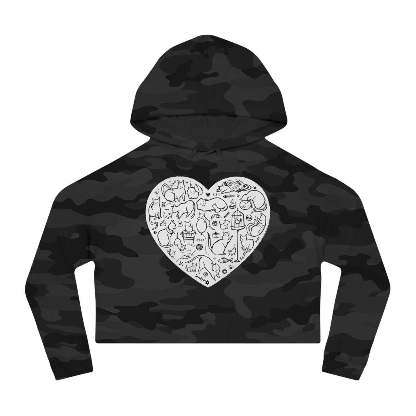 Colorful Cat Heart Women’s Cropped Hooded Sweatshirt