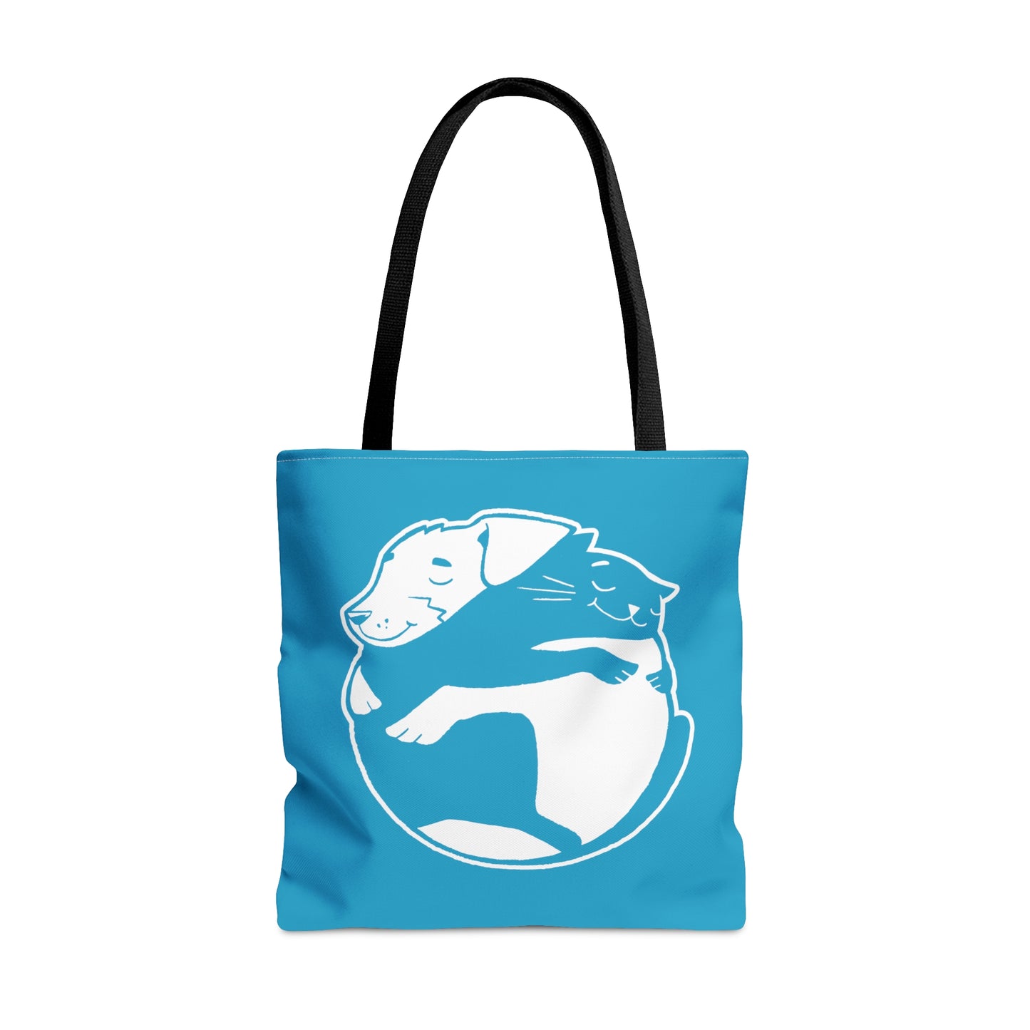 Blue Dog & Cat Hugging Tote Bag