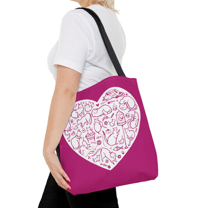 Pink Cat Heart Tote Bag