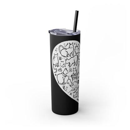 Cat Heart Skinny Tumbler with Straw, 20oz