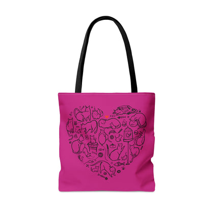 Pink Cat Heart Tote Bag