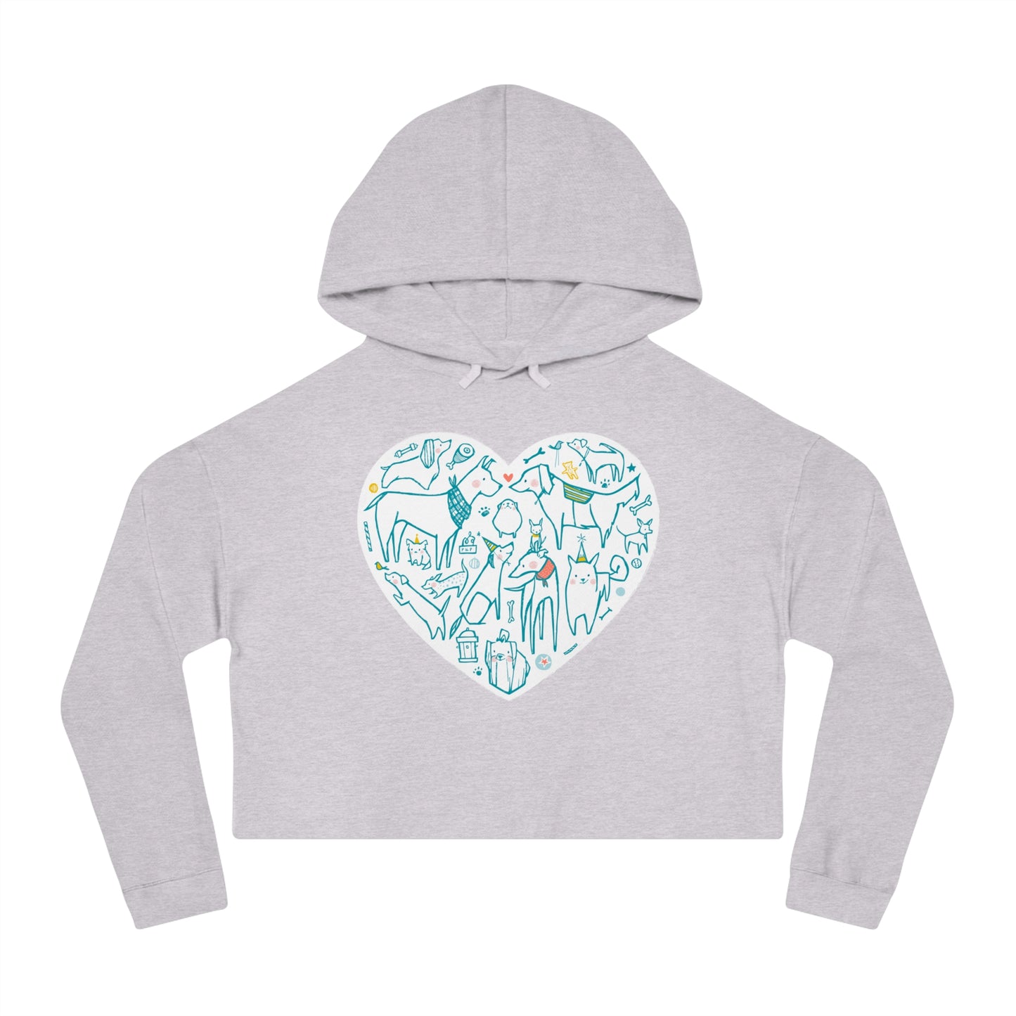 Colorful Dog Heart Women’s Cropped Hooded Sweatshirt