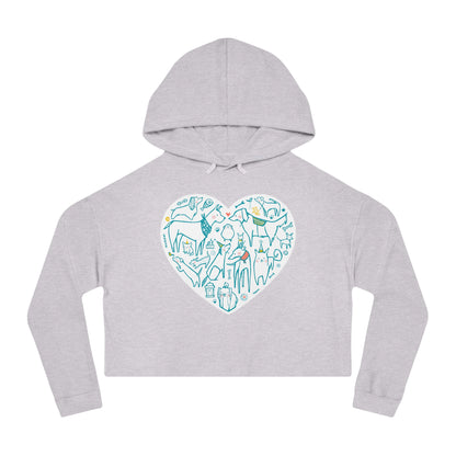 Colorful Dog Heart Women’s Cropped Hooded Sweatshirt