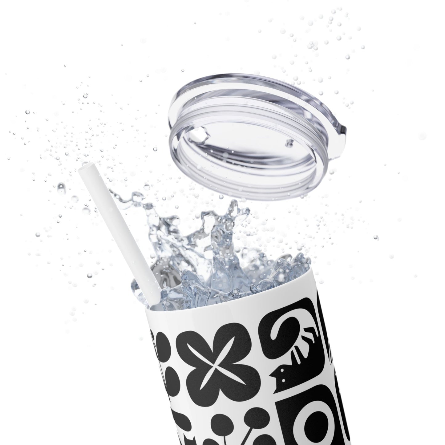 Graphic Cats and Birds Skinny Tumbler with Straw, 20oz