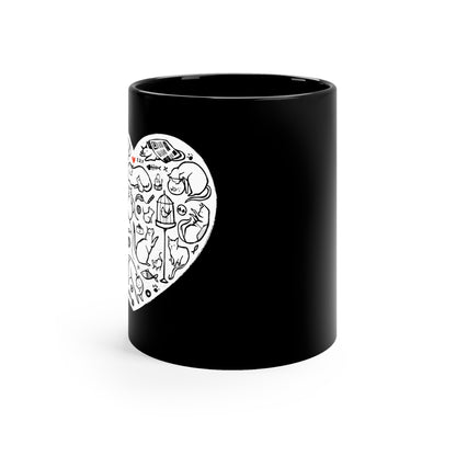 Cat Heart 11oz Black Mug