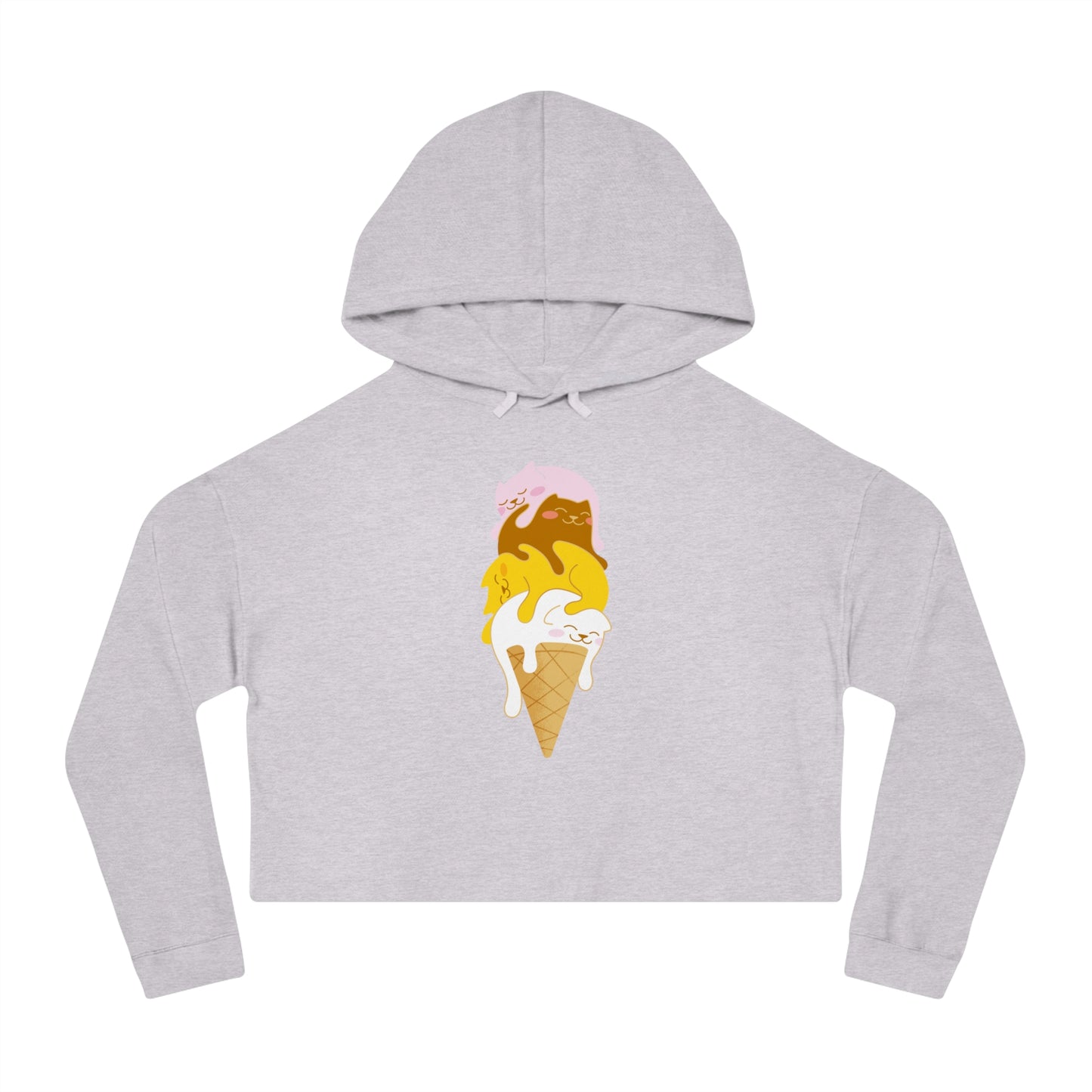 Colorful Kitty Cone Women’s Cropped Hooded Sweatshirt