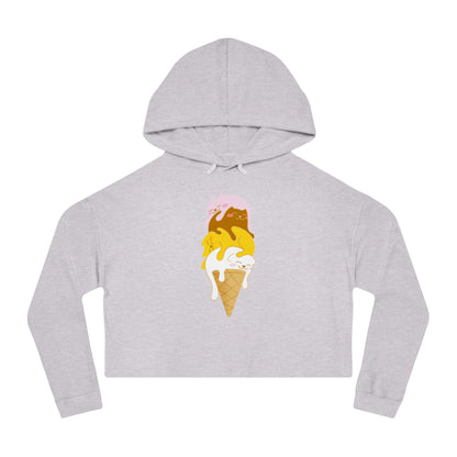 Colorful Kitty Cone Women’s Cropped Hooded Sweatshirt