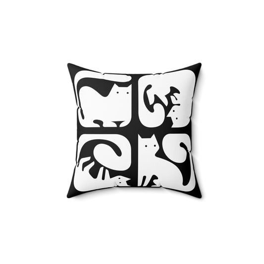 Four Graphic Cats Spun Polyester Square Pillow