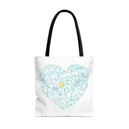 Colorful Cat Heart Tote Bag