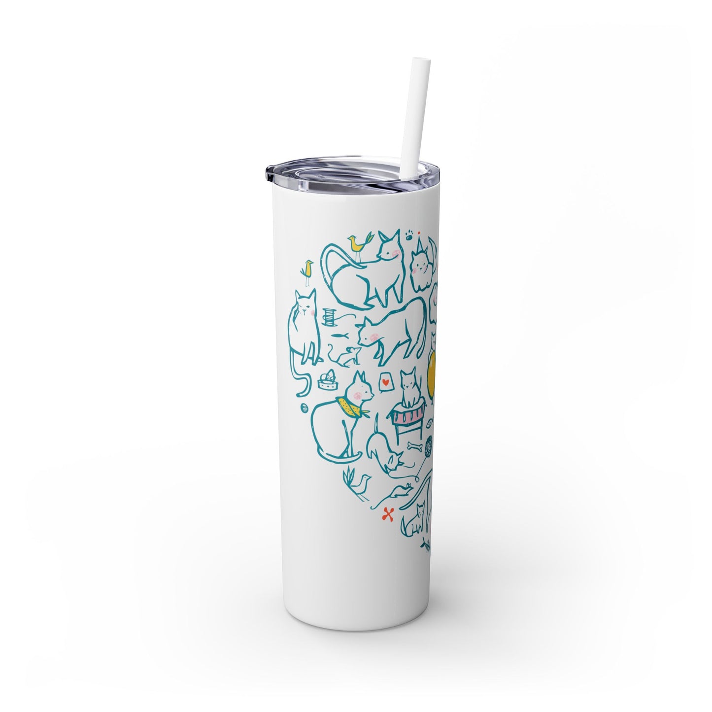 Cat Heart Skinny Tumbler with Straw, 20oz