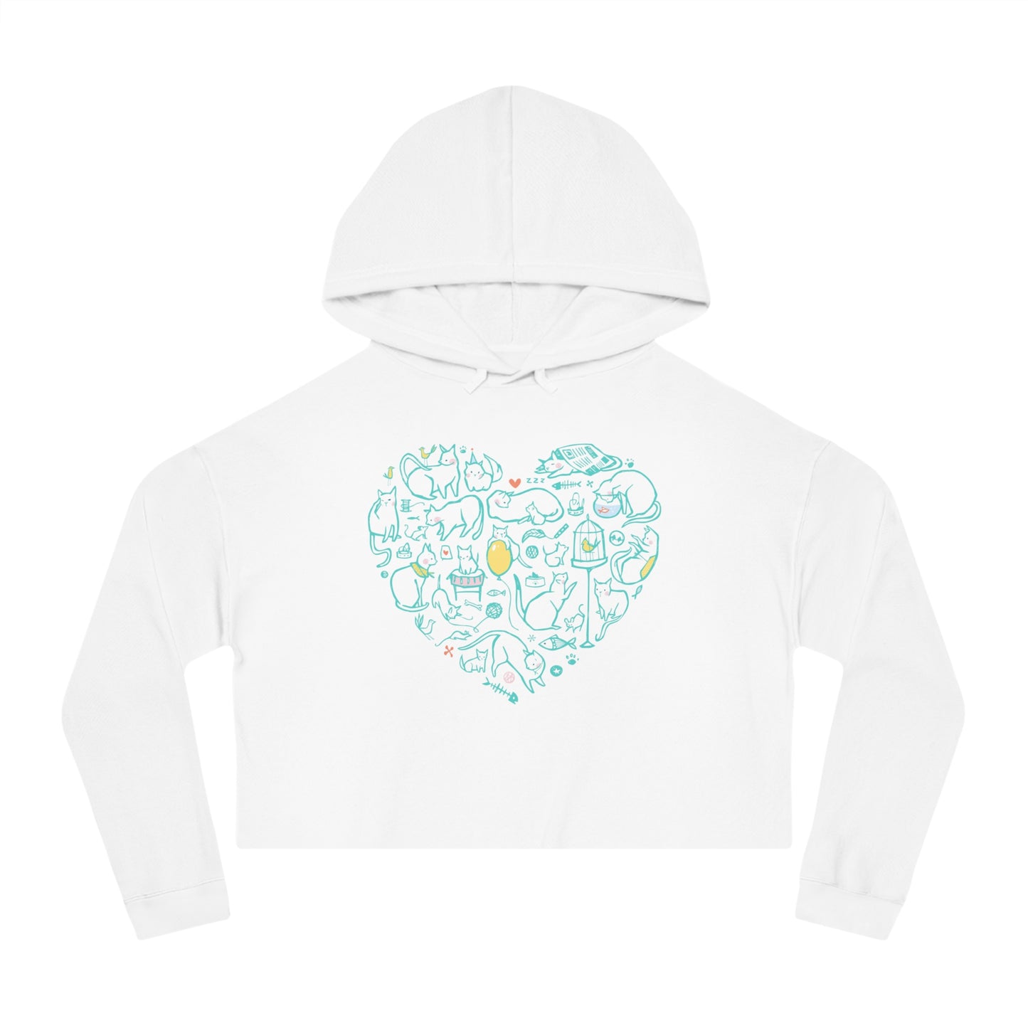 Colorful Cat Heart Women’s Cropped Hooded Sweatshirt