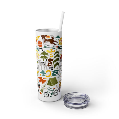 Camping Dogs Skinny Tumbler with Straw, 20oz